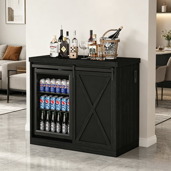 JassmiPkwy Home Grooved Wine Cabinet, Coffee Bar with Fridge Space, Fridge Cabinet Rack for Dorm, Kitchen, and Office-Black