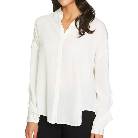 1.STATE Womens Ruffled Button Up Shirt, White, Small