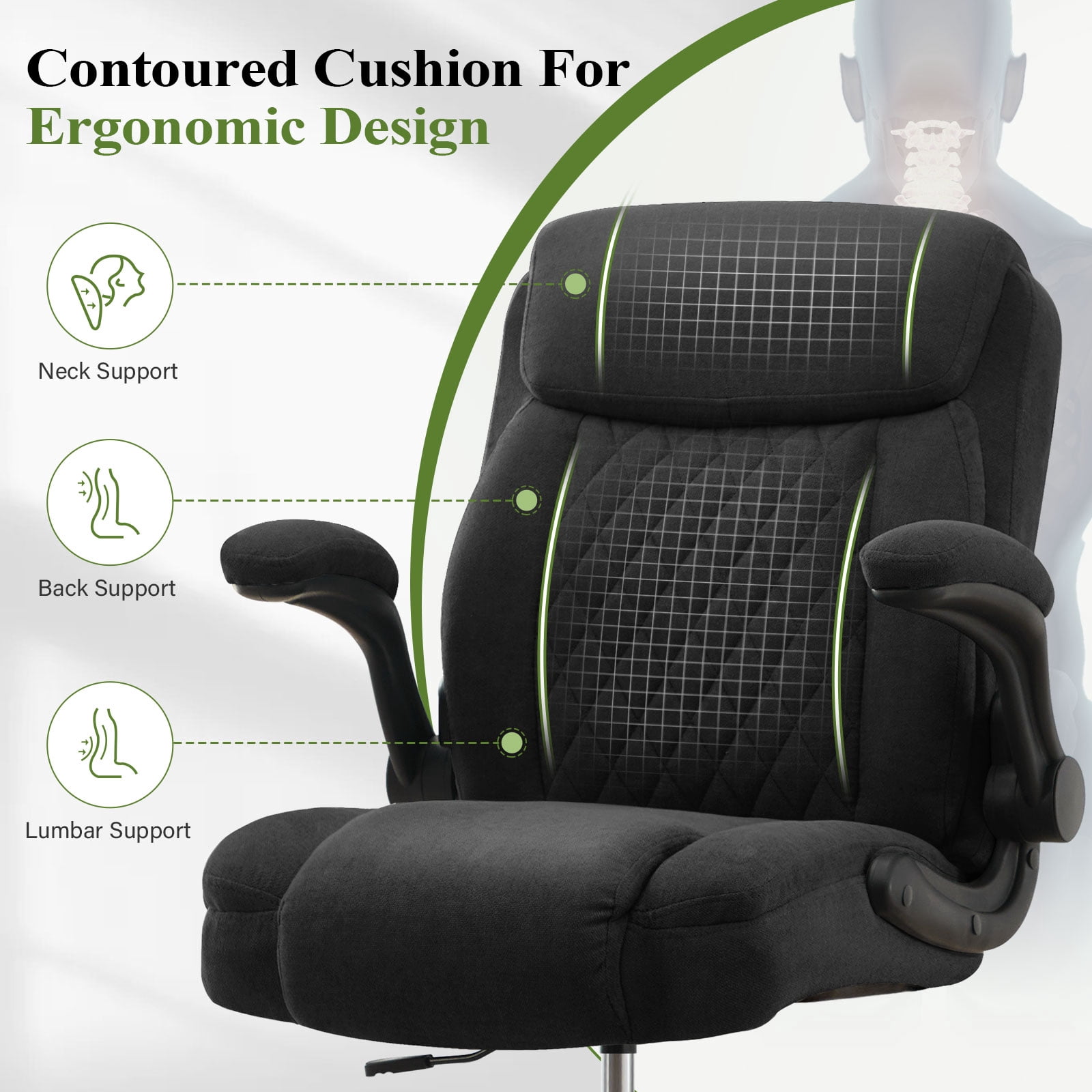 JONPONY Tall Office Chair for Standing Desk, Ergonomic High Office Chair with Adjustable Foot Ring, Flip-Up Armrests, Lumbar Support for Home office ,Black