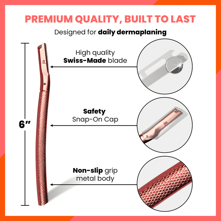 jia Dermaplane Facial Razor in Rose Gold, Includes 20 Extra Blades