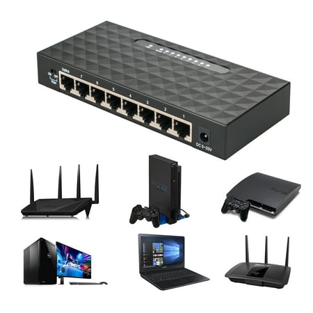 TSV 8-Port Gigabit Ethernet Unmanaged Switch, Desktop, Internet Splitter, Sturdy Metal, Fanless,