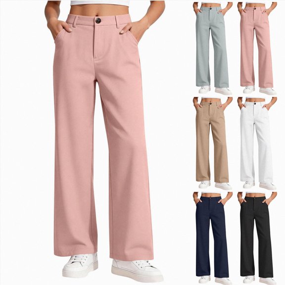 13-14 Years Teen Girls Pockets High Waisted Cargo Pants Wide Leg Casual Pants Trouser Sweatpants