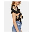 thumbnail image 3 of FREE PEOPLE Womens Black Printed Short Sleeve V Neck Top Size: S, 3 of 4