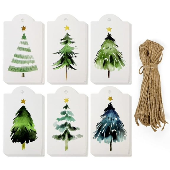 allydrew Christmas Trees Holiday Gift Tags for Gift-Wrapping, Labeling, Package Decoration with Jute String (60pcs)