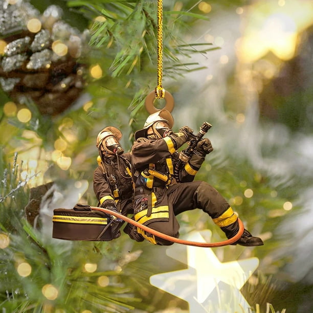 Christmas Firefighter Ornaments Personalized Fireman Acrylic Ornament Double Print Hanging Pendant For Christmas Tree Car Rearview Mirror Unique Firefighter Xma