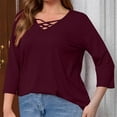 thumbnail image 6 of ABATAB Oversized Shirts for Women Casual Fall Criss Cross 3/4 Length Sleeve Tops Loose Fit Solid Color Lightweight Pullover(X-Large,Wine), 6 of 6