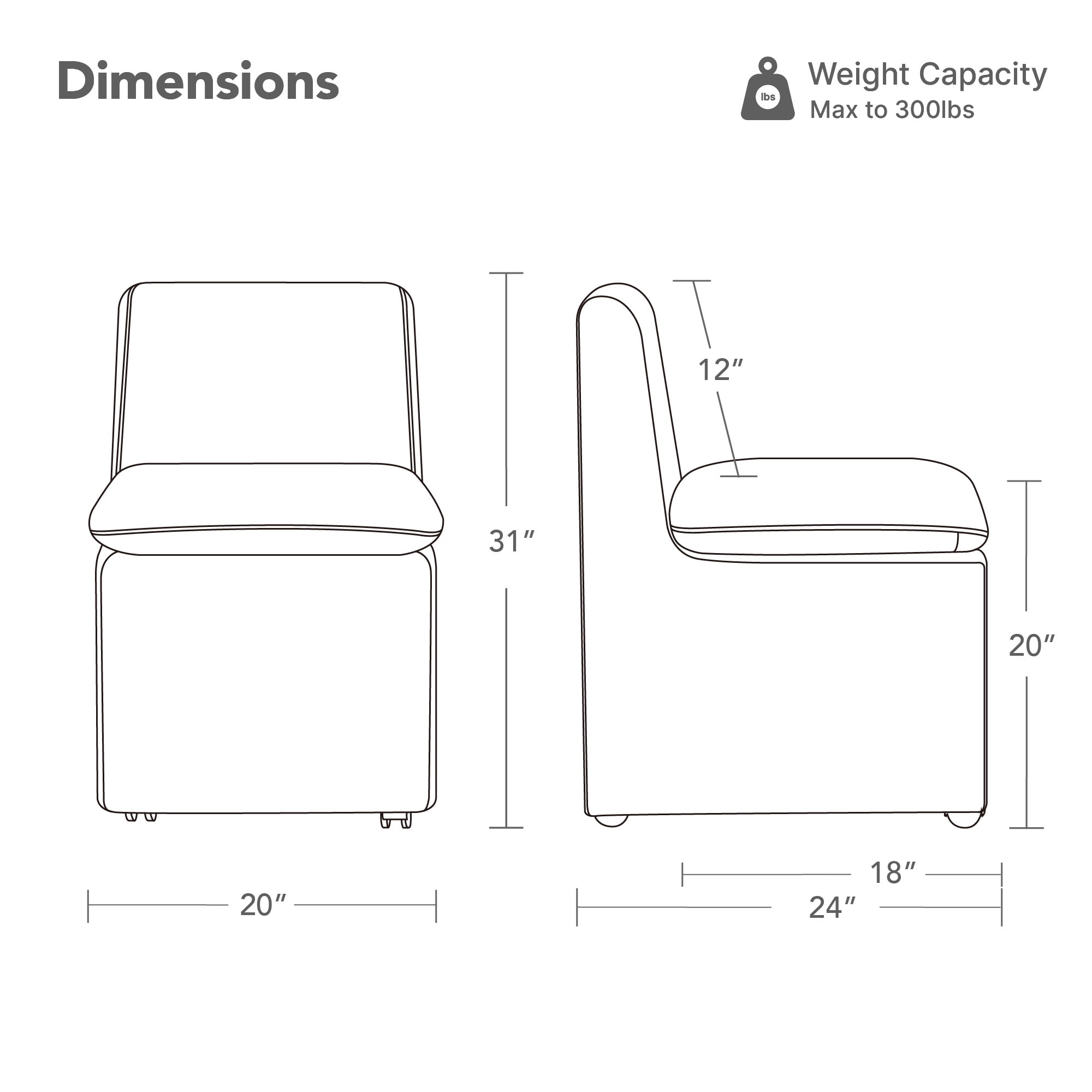 Spruce & Spring Armless Dining Chair with Casters and Washable Slipcover, Set of 2, Sand in Fabric