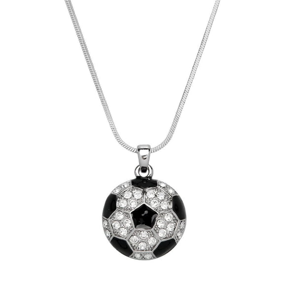 Soccer Pendant Necklace Earring Rhinestone Crystal Rhodium Plated 17 Inch Snake Chain J0760