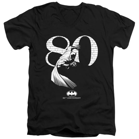 Batman 80 Wall S/S Adult V-Neck T-Shirt 30/1 T-Shirt Black