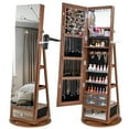 thumbnail image 1 of Gymax 360° Swivel Jewelry Armoire with Built-in LED Lights and 4 Drawers, Walnut, 1 of 9