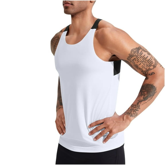 JIUKE Mens Gym Tank Tops Racerback Workout Muscle Tee Scoop Neck Athletic Workout Fitted Vest Cut off T-Shirts