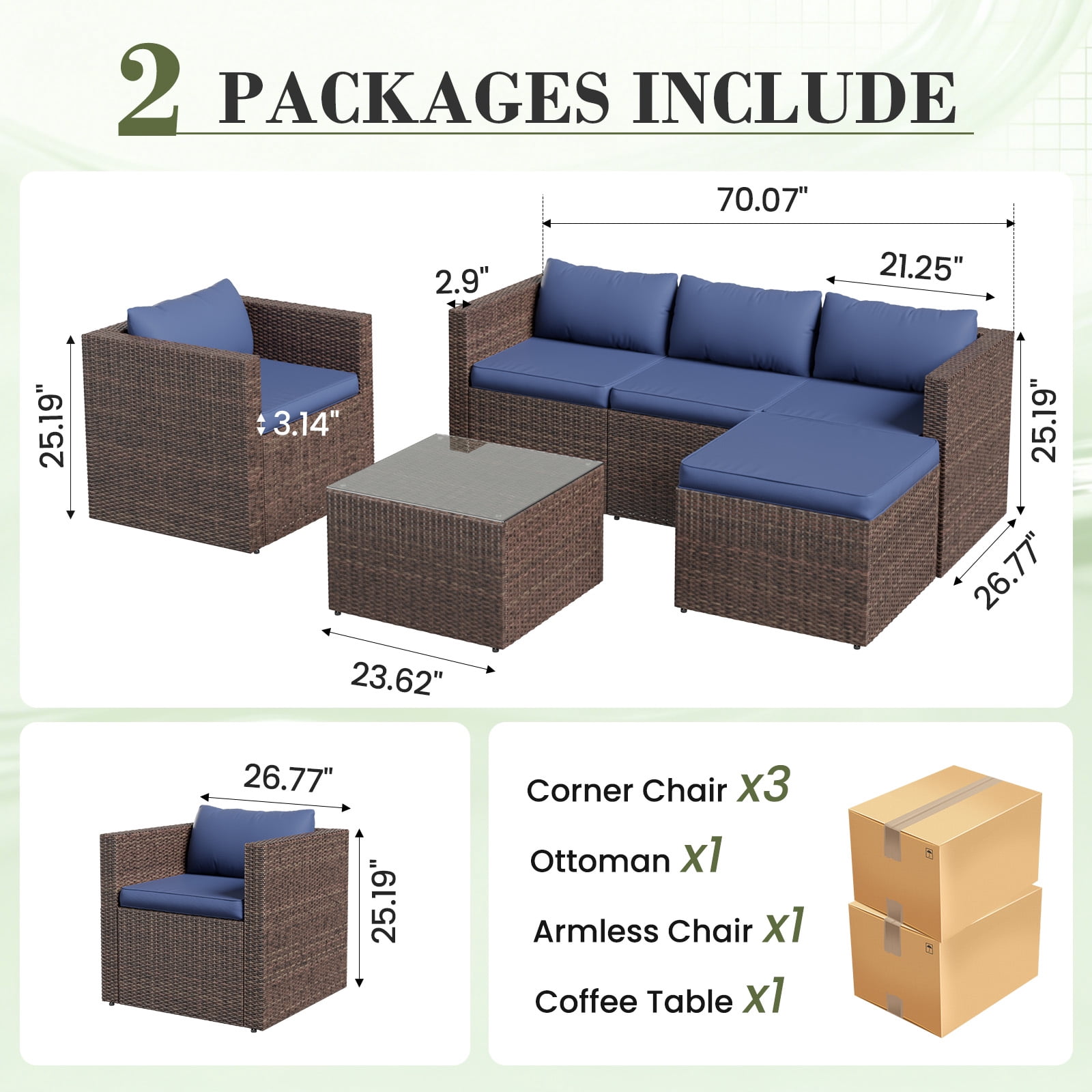 AMOPATIO 6-Piece Patio Furniture Set, Outdoor Patio Sectional Furniture All-Weather Rattan Wicker Patio Conversation Set Outdoor Furniture for Backyard Balcony,Blue
