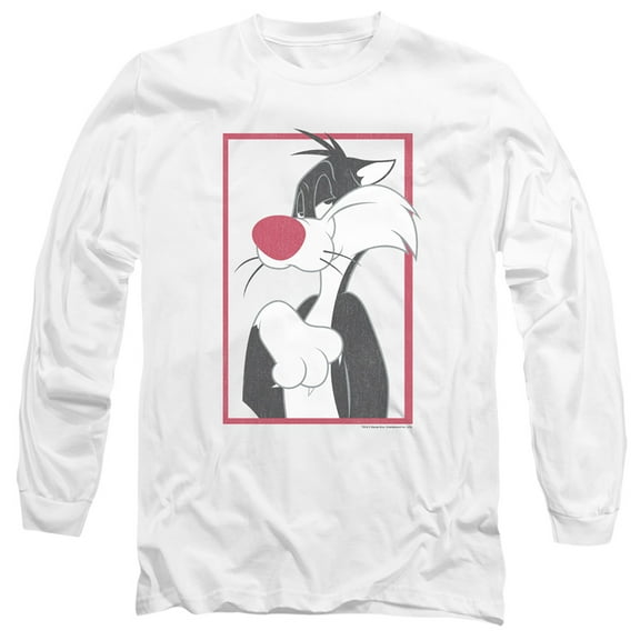 Looney Tunes Sylvester Long Sleeve Adult 18/1 T-Shirt White