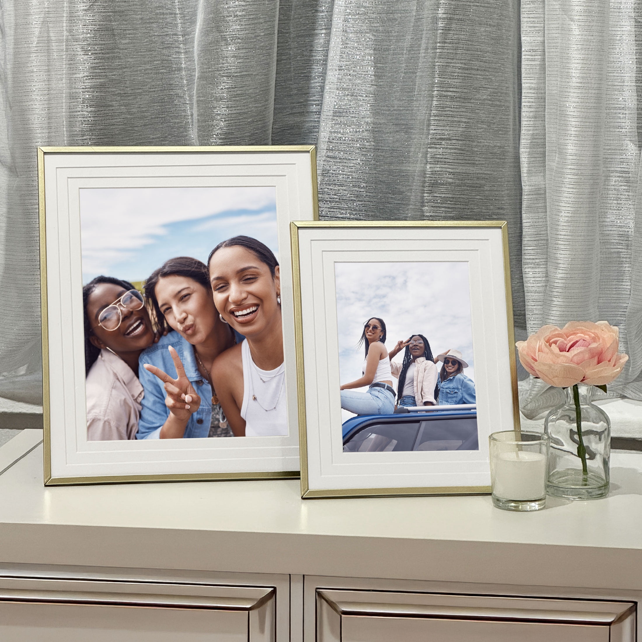 8x10 Gold Metal Frame with Triple White Mat for 5x7 Photos