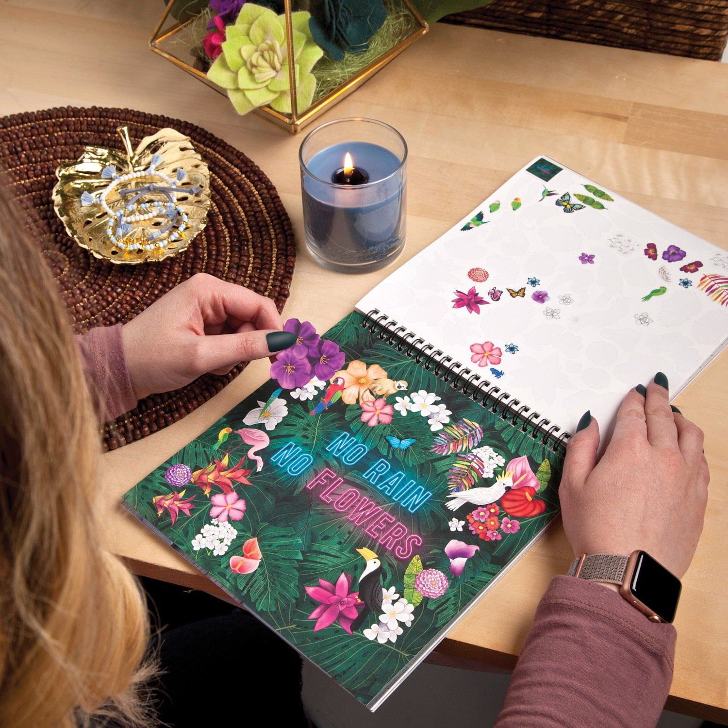 Sticker & Chill Sticker Book for Adults – 800+ Repositionable Colorful Clings Create Designs on 10 Spiral Bound Scene Pages – Easy, Fun & Stress Relieving Relaxation Activity – Flower Fest Series
