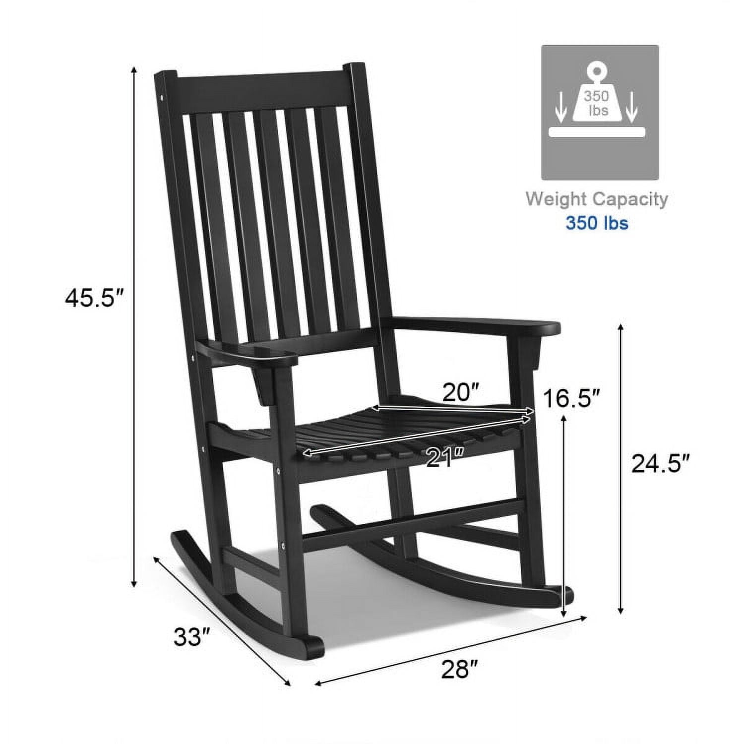 Aimee Lii Outdoor Rocking Chair, Patio Wooden Rocker Chair for Lawn, Porch, Backyard, Indoor and Garden, Black