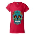 thumbnail image 2 of Wild Bobby Day Of The Dead Sugar Skull Pop Culture Women Standard V-Neck Tee, Red, X-Large, 2 of 5
