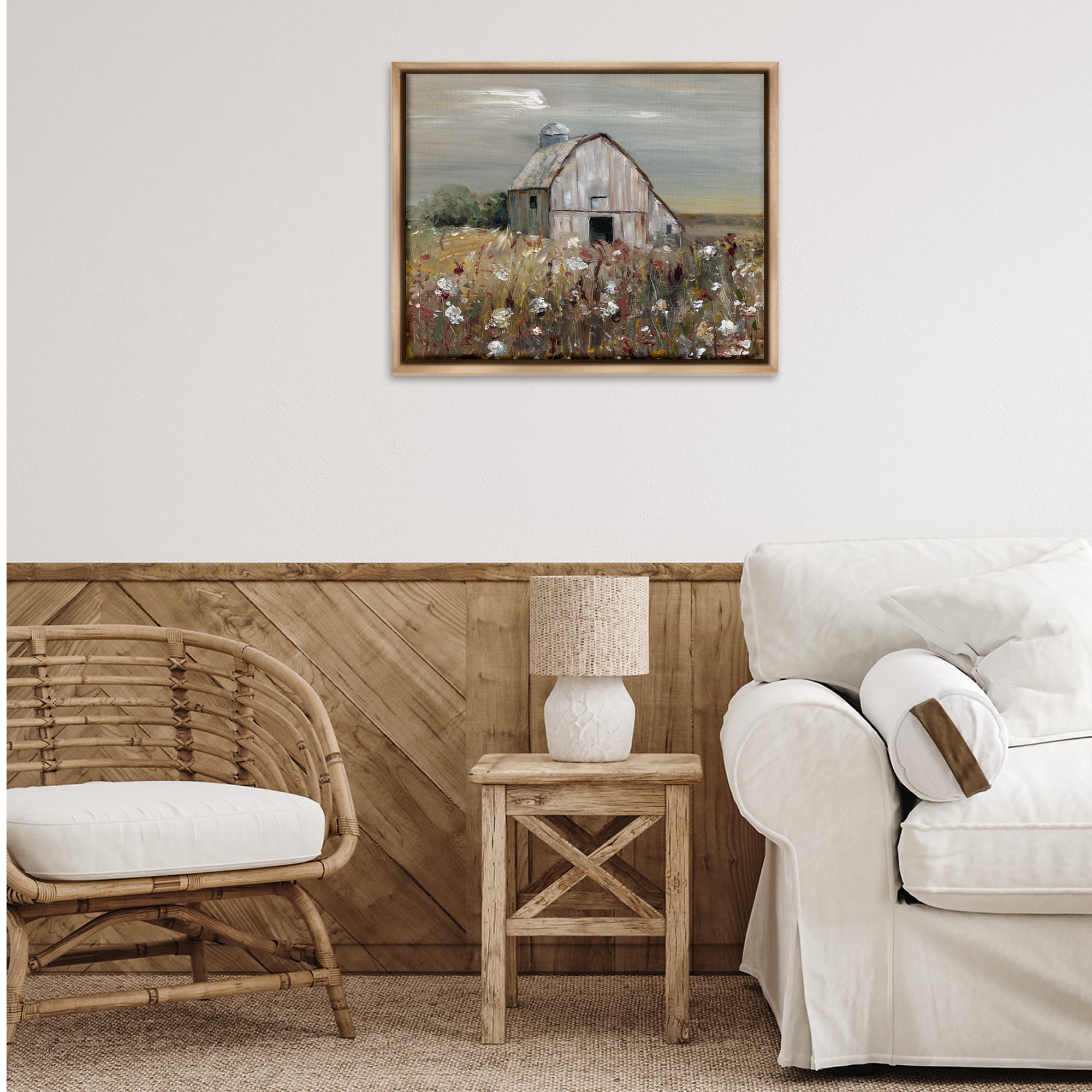 Stupell Industries Natural Farm Landscape Landscape & Nature Painting Brown Floater Framed Canvas Art Print Wall Art, 31 x 25