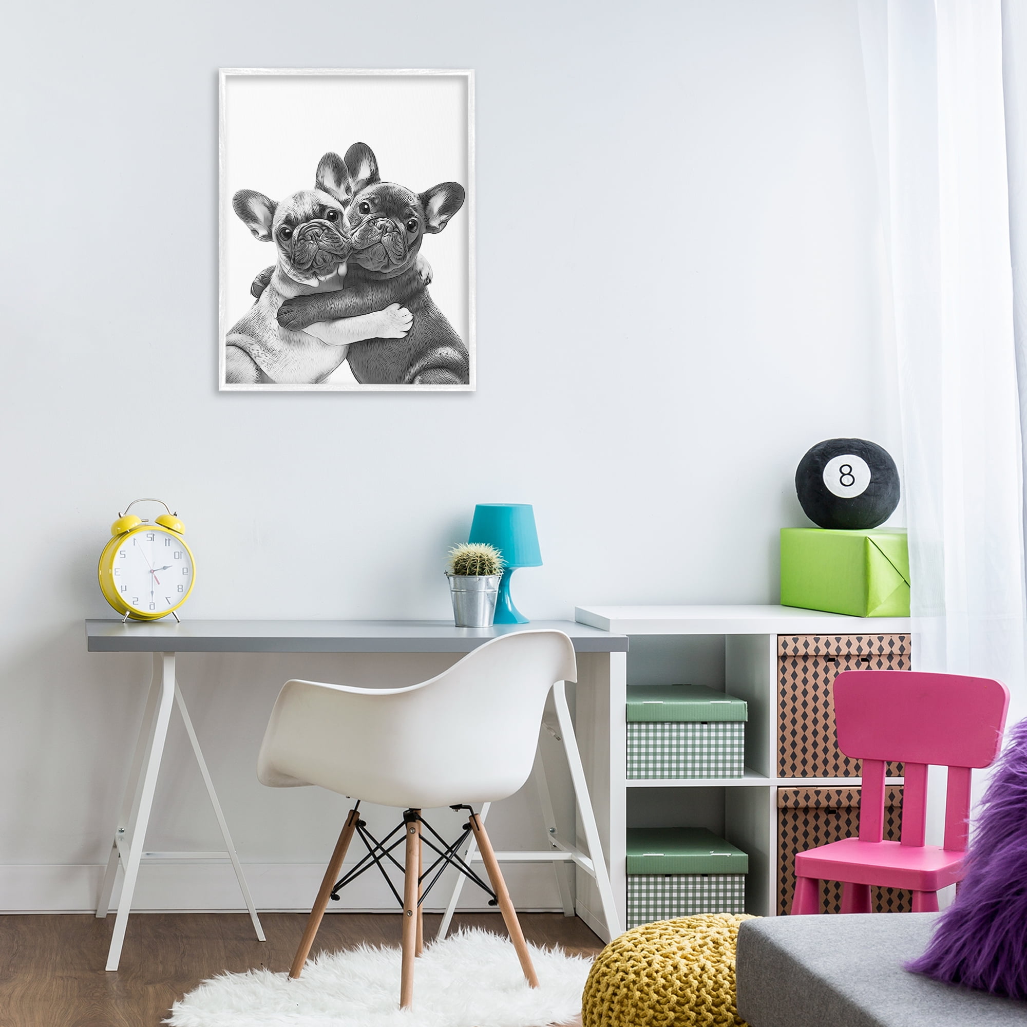 Stupell Industries Hugging Dog Pair Animals & Insects Painting White Framed Art Print Wall Art, 24 x 30