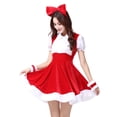 thumbnail image 3 of KelaJuan Women Christmas Dress Set, Short Sleeve Velvet Dress with Hairband Bracelet Cosplay Party, 3 of 6