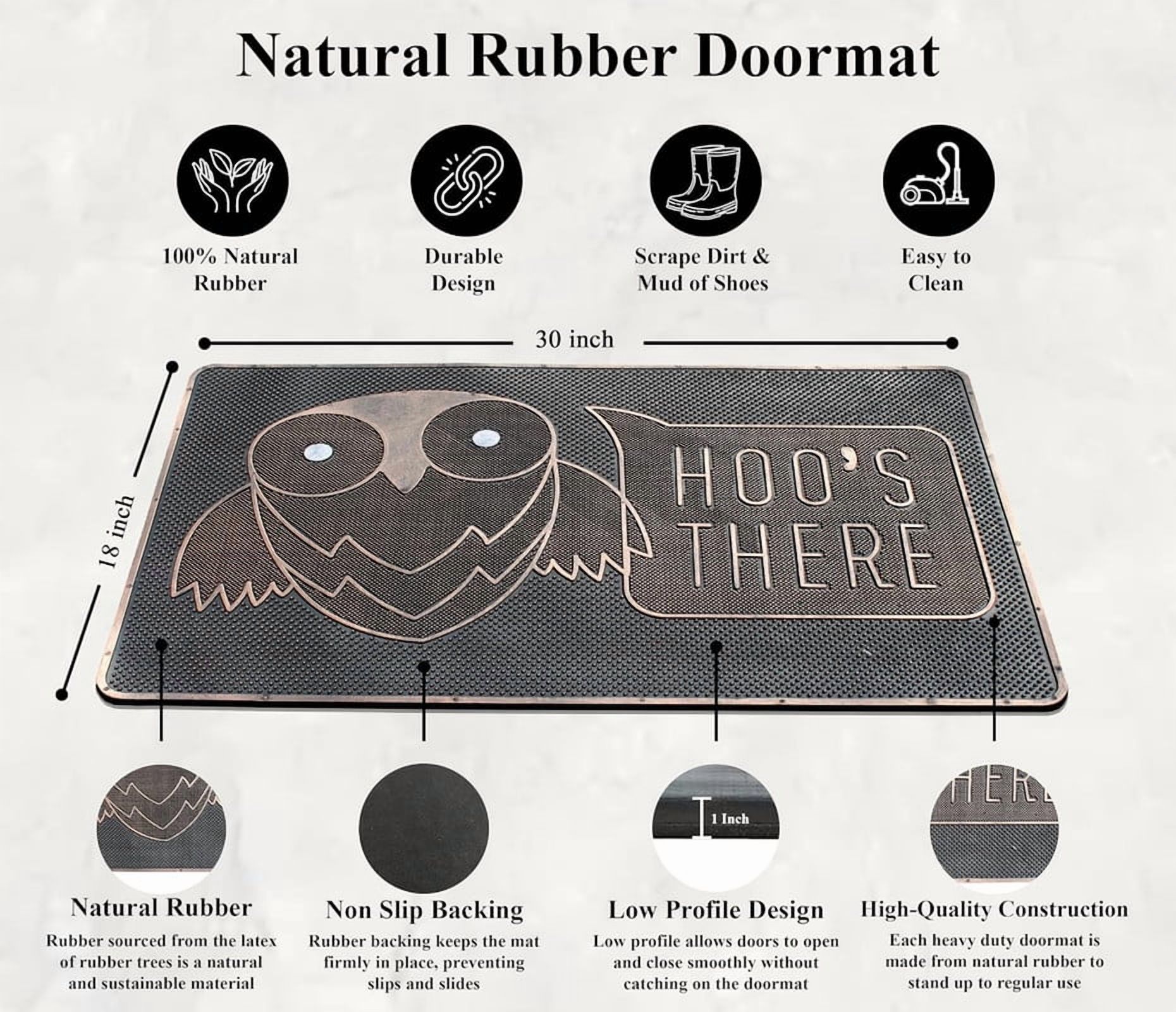 A1HC Rubber Pin Doormat for Outdoor Entrance, Owl Fun Designed Floor Mat, Front Door Indoor Outdoor Welcome Mats with Non-Slip Backing 18" X 30"