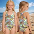 thumbnail image 2 of Shadoumai One Piece Swimsuit for Girls 7-8 Scalloped Tankini Sets Lightweight Contrast Color Girls Dress Up Clothes Summer Girl's Swimwear Adjustable Wide Straps, 2 of 5