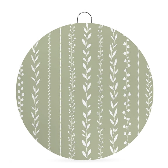 Welcome Sign for Front Door, Modern Minimalist Round Metal Wall Art Wreaths, Farmhouse Leaf Stripes Sage Green Outdoor Indoor Wall Hanging Sign for Porch Decor Housewarming Gifts 7.9 Inch