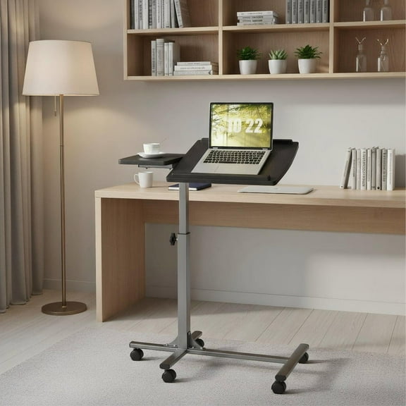 Resenkos Overbed Table,Tray Table,Standing Desk,Adjustable Angle Height Rolling Laptop Table-Black