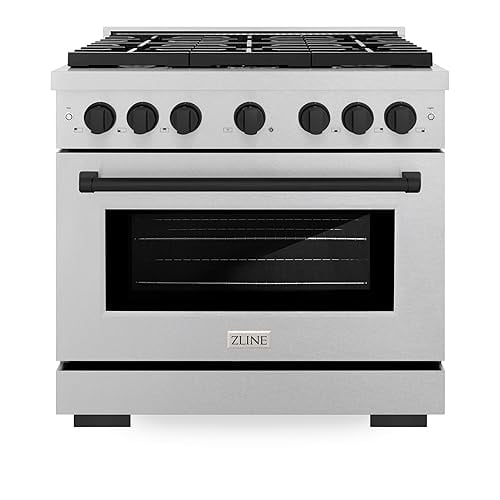 ZLINE Autograph Edition 36 in. 5.2 cu. ft. Paramount Gas Range with 6 Burner Cooktop and Convection Gas Oven in DuraSnow Stainless Steel and Matte Black Accents (SGRSZ-36-MB)