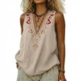 thumbnail image 4 of Women's Linen Embroidered Sleeveless V Neck Loose Tank Top Casual Blouse for Summer Layering, 4 of 8