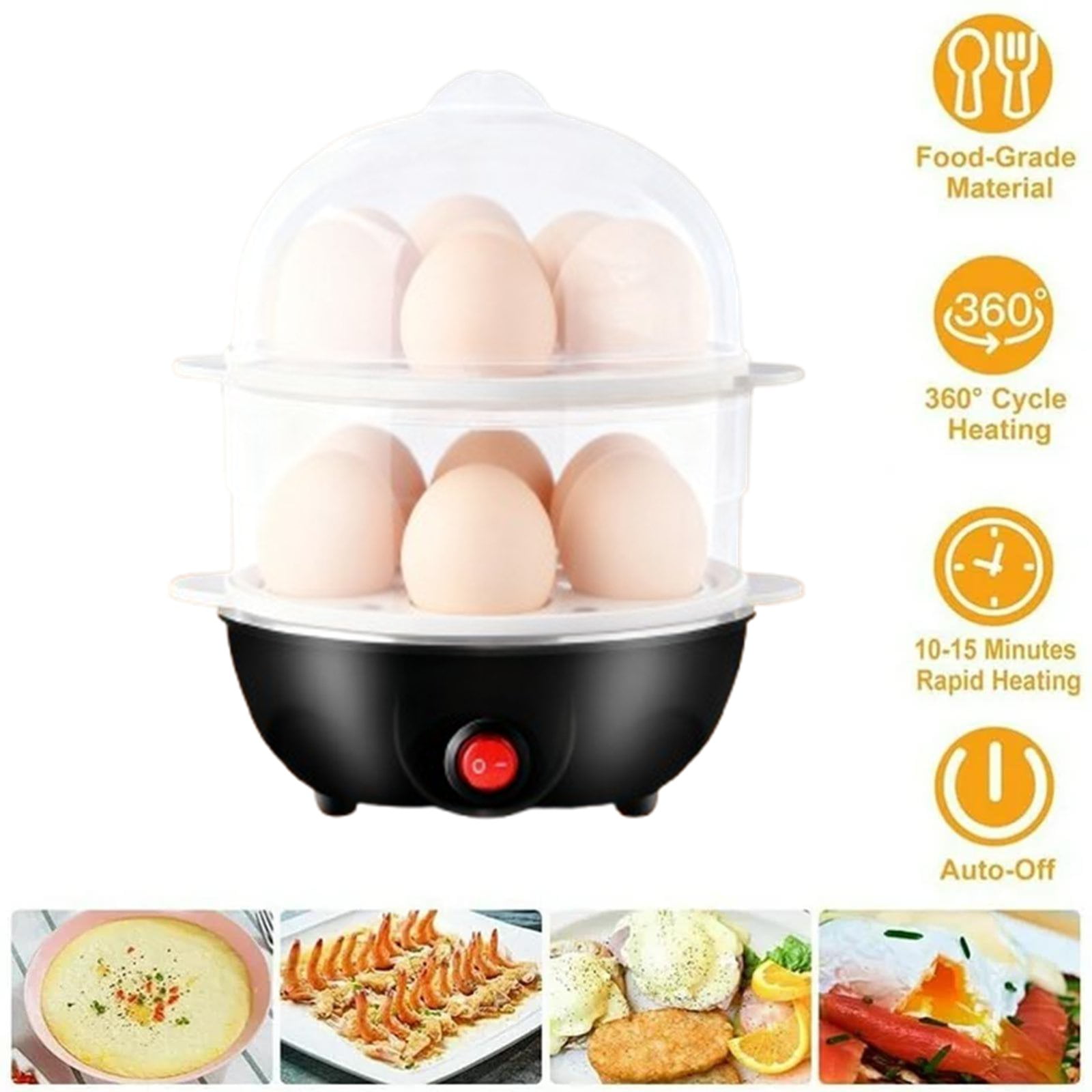 Djiypn Rapid Egg Cooker, Mini Egg Cooker, Easy Egg Cooker Electric 12-Egg Capacity, Soft, Medium, 2-Tier Hard-Boiled Egg Cooker with Auto Shut-Off, Black