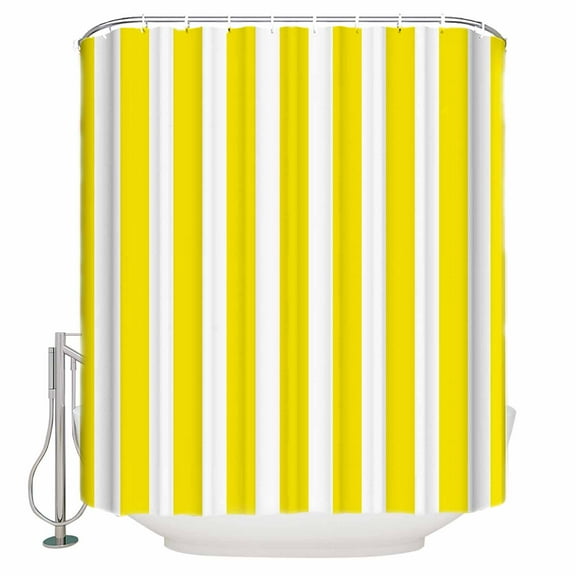 Fabric Shower Curtain, Yellow and White Striped Geometric Shower Curtains with 12 Hooks Waterproof Machine Washable Bath Curtains for Bathroom, 48x 72in