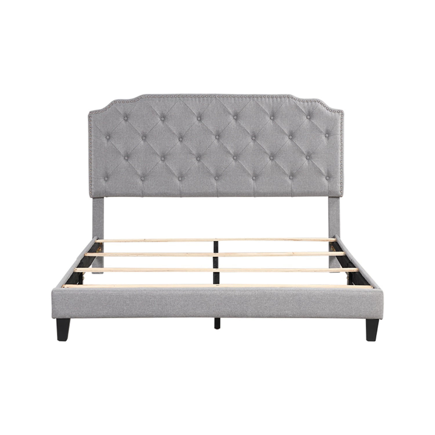 Kadyn Queen Bed Frame with Headboard, Queen Size Fabric Upholstered Platform Bed Frame, Mattress Foundation with Wooden Slats Support, No Box Spring Needed, Light Gray Kadyn Queen Bed Frame with Headboard, Queen Size Fabric Upholstered Platform Bed Frame, Mattress Foundation with Wooden Slats Support, No Box Spring Needed, Light Gray