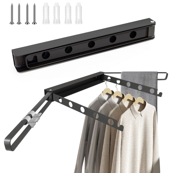 LELE LIFE Clothes Drying Rack Wall Mounted, 180° Foldable Laundry Drying Rack Clothing with 4 Swivel Rods, Space-Saving Heavy Duty Alloy Clothes Hanger Rack Collapsible, Grey