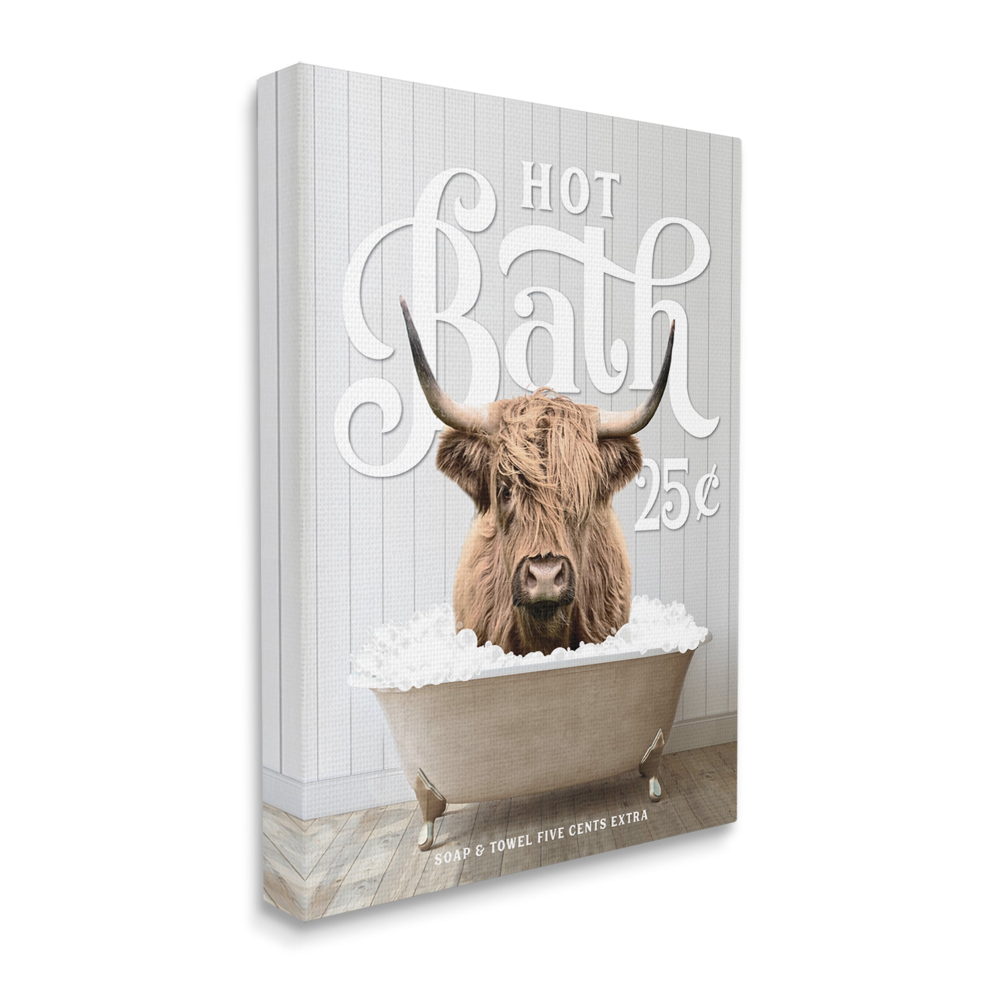 Stupell Industries Vintage Bathroom Cattle Animals & Insects Painting Gallery Wrapped Canvas Print Wall Art, 30 x 40