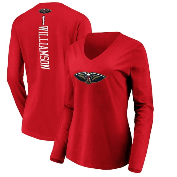 Women's Zion Williamson Red New Orleans Pelicans Playmaker Name & Number Long Sleeve V-Neck T-Shirt