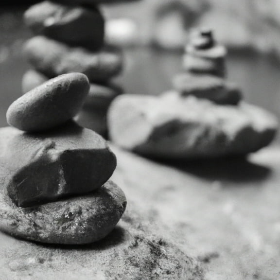 Stacked Stones Black and White Photo - 12" x 12" Art Print