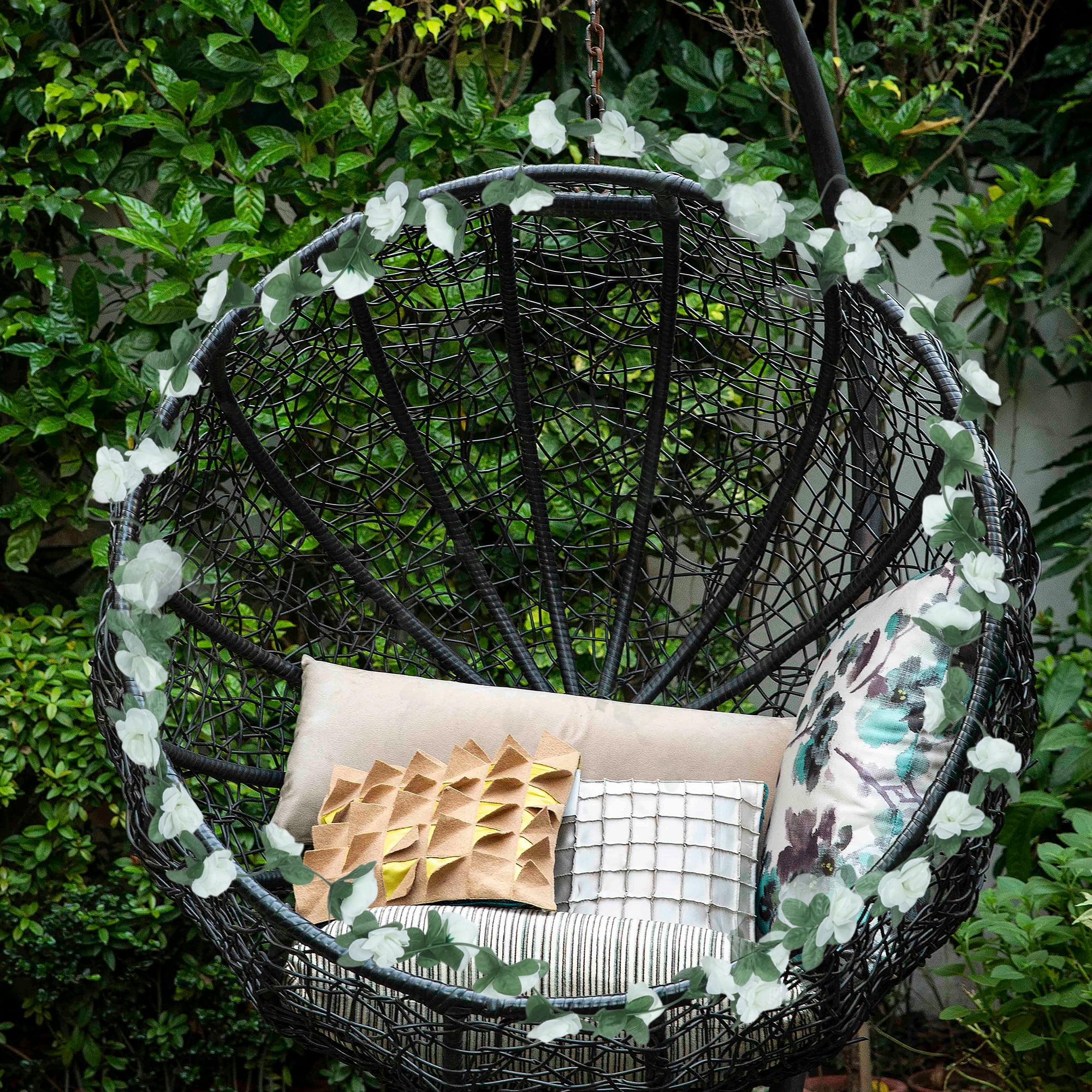 Unique Bargains 4pcs Artificial Flowers Hanging Vine Garland for Home 86.61" White