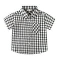 thumbnail image 2 of Fozruso Summer Toddler Boys Short Sleeve Plaid Prints Button Down Shirts School Casual Sizes 12-18 Months, 2 of 5