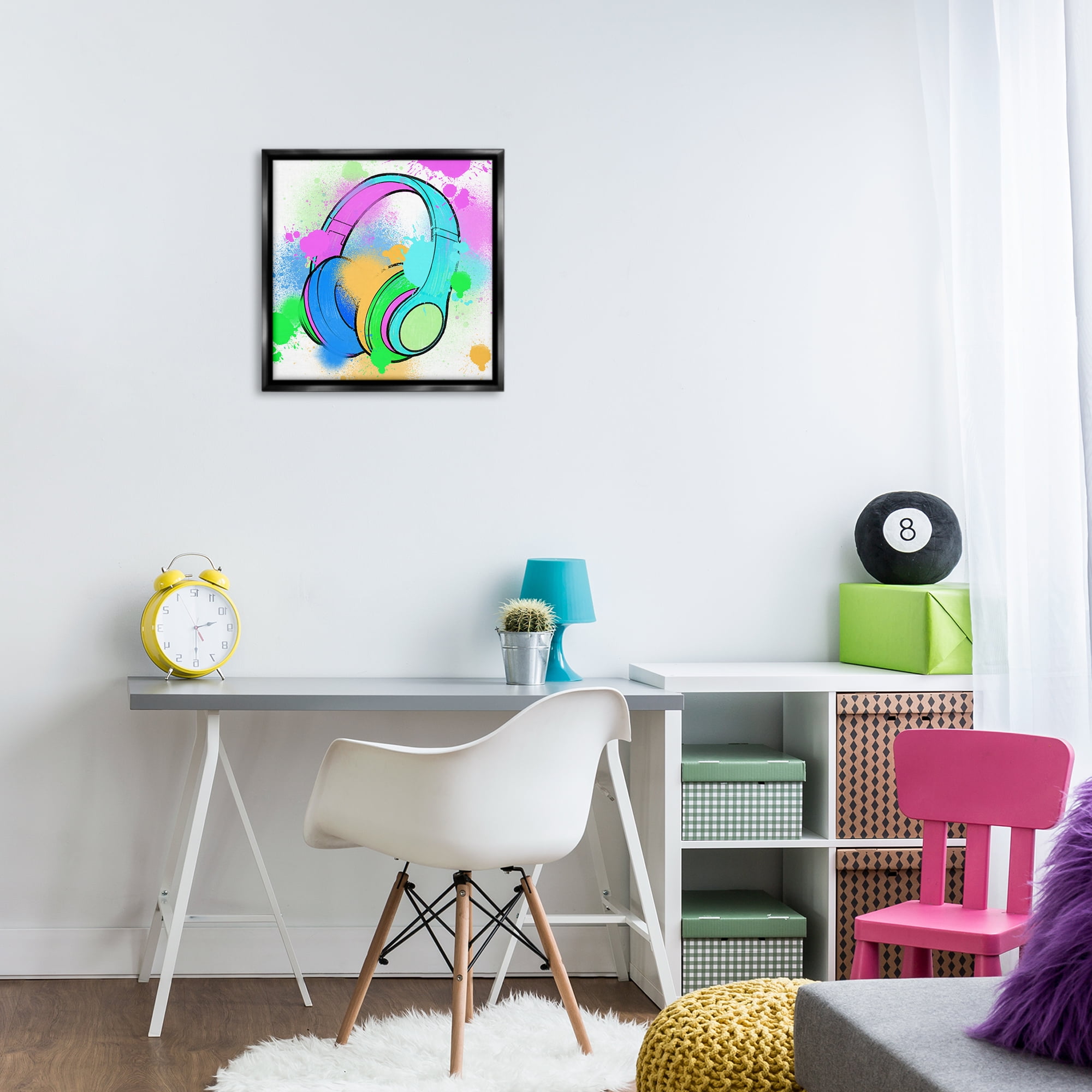 Stupell Industries Splattered Music Headphones Entertainment Painting Black Floater Framed Canvas Art Print Wall Art, 18 x 18