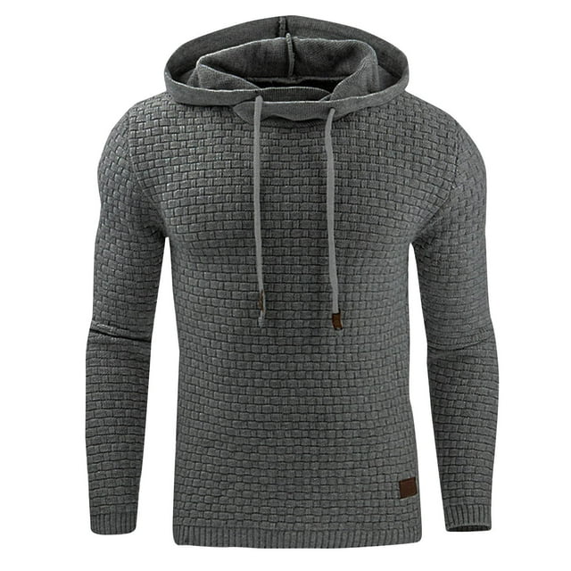 Men Sweatshirt Gym Long Sleeve Drawstring Hooded Plaid Pullover Hoodies