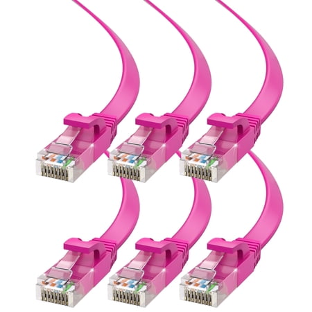 Cat6 Ethernet Cable 0.6ft, 6-Pack Pink - Flat High-Speed Network Cables for Gaming, Streaming, Router, Modem, PC, PS5, Xbox - Durable & Space-Saving Design