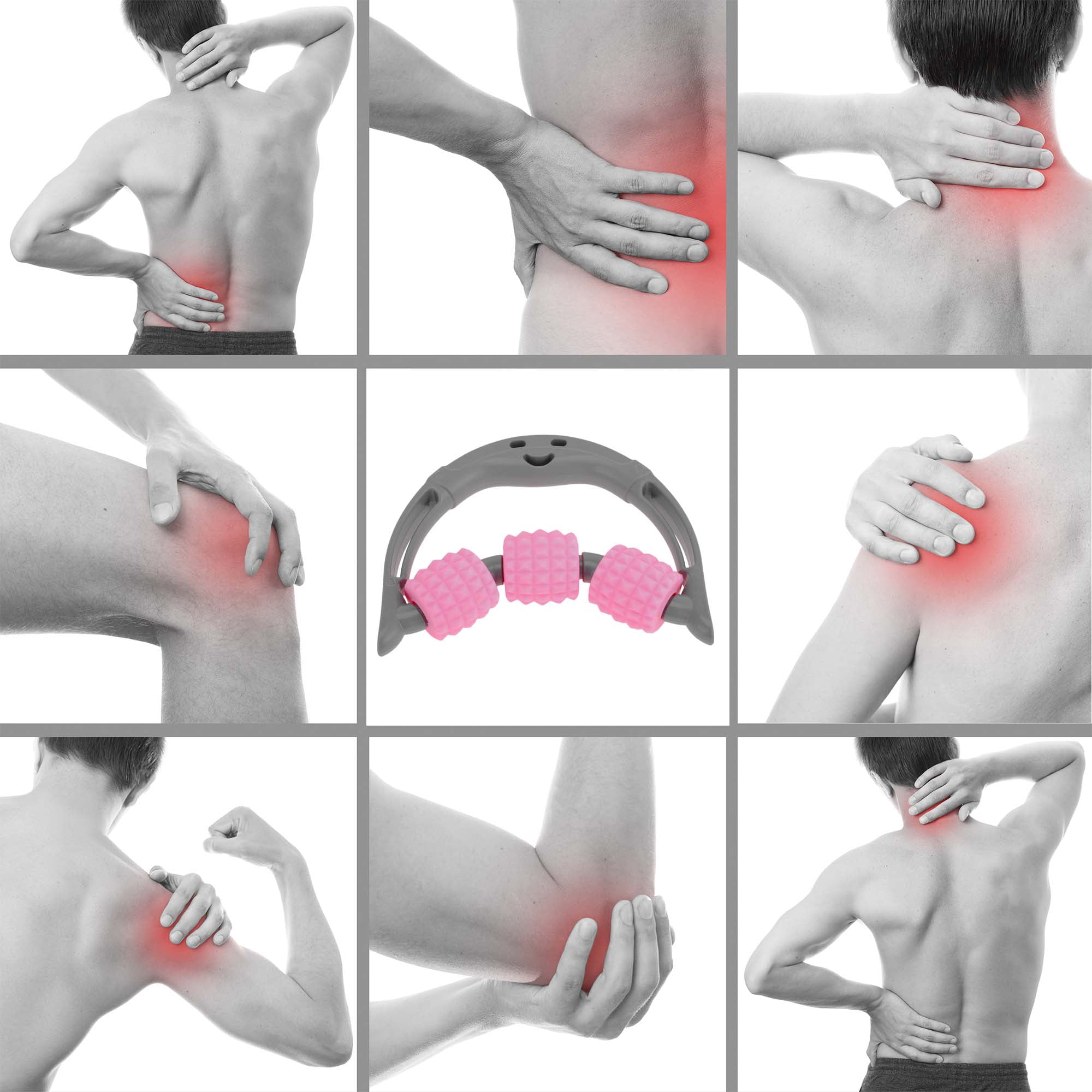 Unique Bargains 1 Pc 3-Round Massage Stick for Muscle Ease Pink