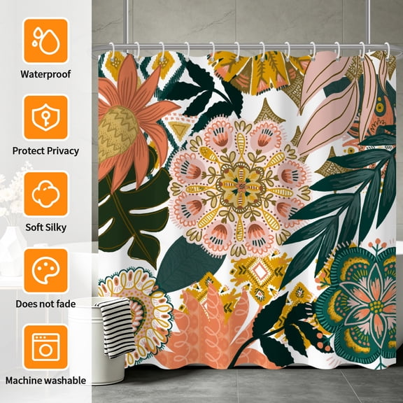 Tchckioa Boho Retro Shower Curtain for Bathroom,Waterproof and Privacy Hooks Bath Curtain,72x72