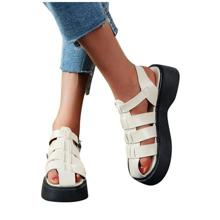 

Aayomet Beach Sandals for Women Roman Beach Sandals Baotou Fashion Platform Big Size Ladies Women s sandals White 7.5