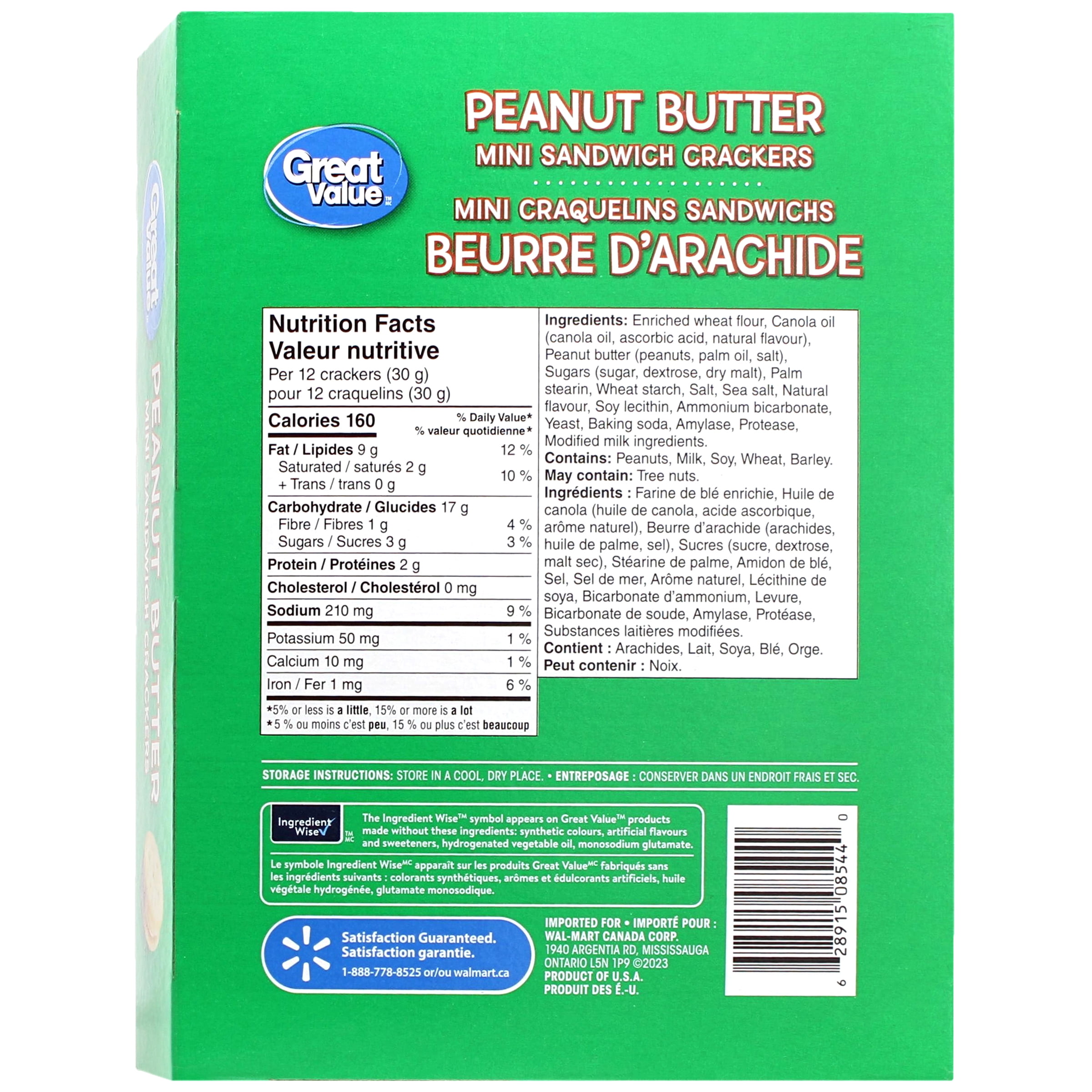 Great Value Peanut Butter Mini Sandwich Crackers, 180 g