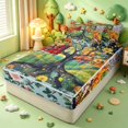 thumbnail image 2 of Homewish Nature Tree Patchwork Grid Zipper Full Size Comforter Sets with Fitted Sheet and 2 Pillowcases,Flower Plants Zipper Bedding Set,Orange Green,Black Reversible,4pcs, 2 of 8