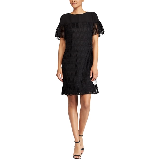 Vestido recto American Living de cóctel con mangas onduladas para mujer negro 4