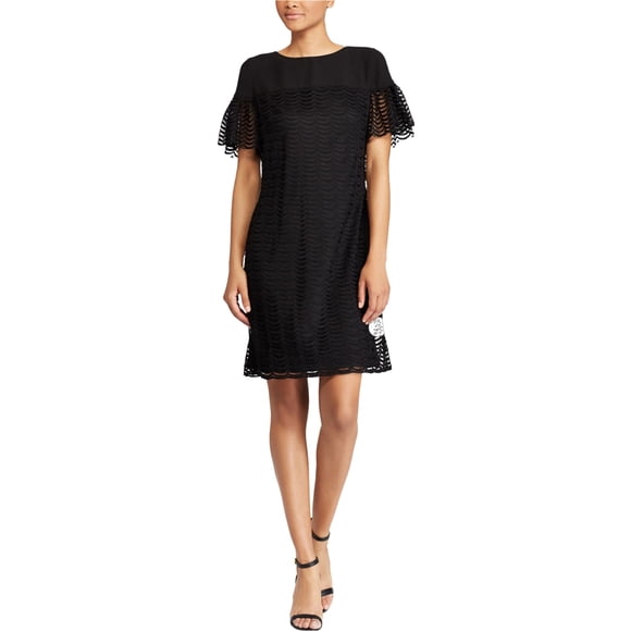 Vestido recto American Living de cóctel con mangas onduladas para mujer negro 4