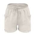 thumbnail image 6 of LEKODE Womens Casual Loose Elastic Drawstring Summer Beach Bermuda Pocketed Shorts White M, 6 of 7